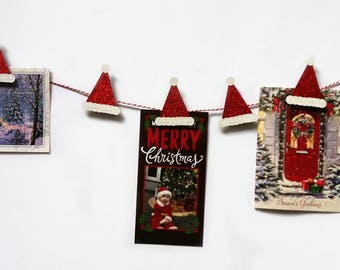 Christmas Card Holder - Merry Mail Sign - Santa Hat - Christmas Card Display - Christmas Card Garland - Holiday Card Holder - Card Organizer